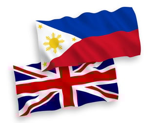 Philippines and United Kingdom flags waving