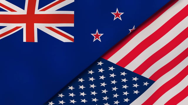 Flags of New Zealand and the US together