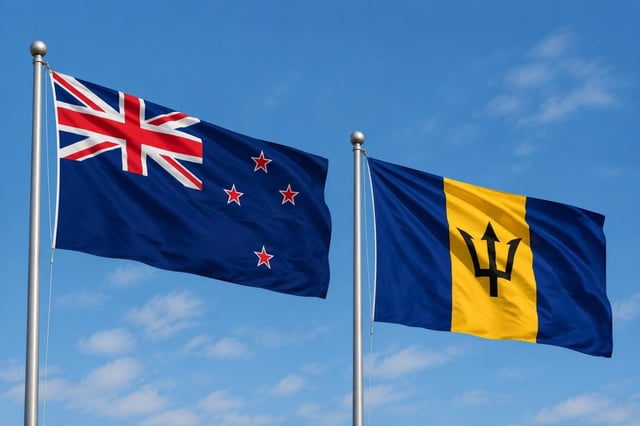 New Zealand Flag With Barbados Flag