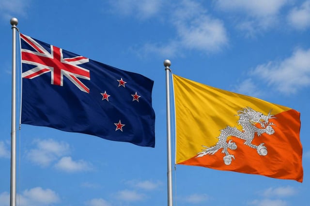 New Zealand Flag With Bhutan Flag
