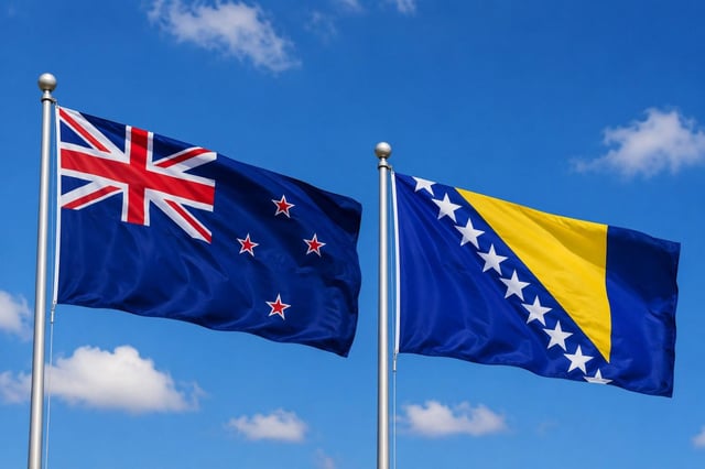 New Zealand Flag With Bosnia and Herzegovina Flag