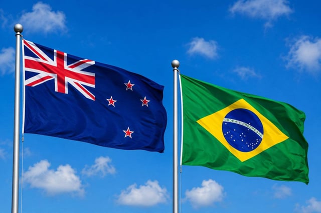 New Zealand Flag With Brazil Flag