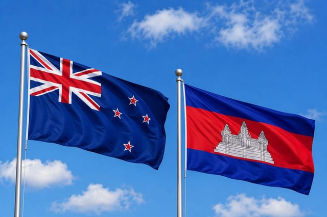 New Zealand Flag With Cambodia Flag