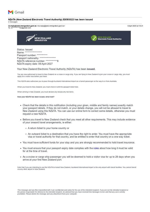 Sample of NZ ETA
