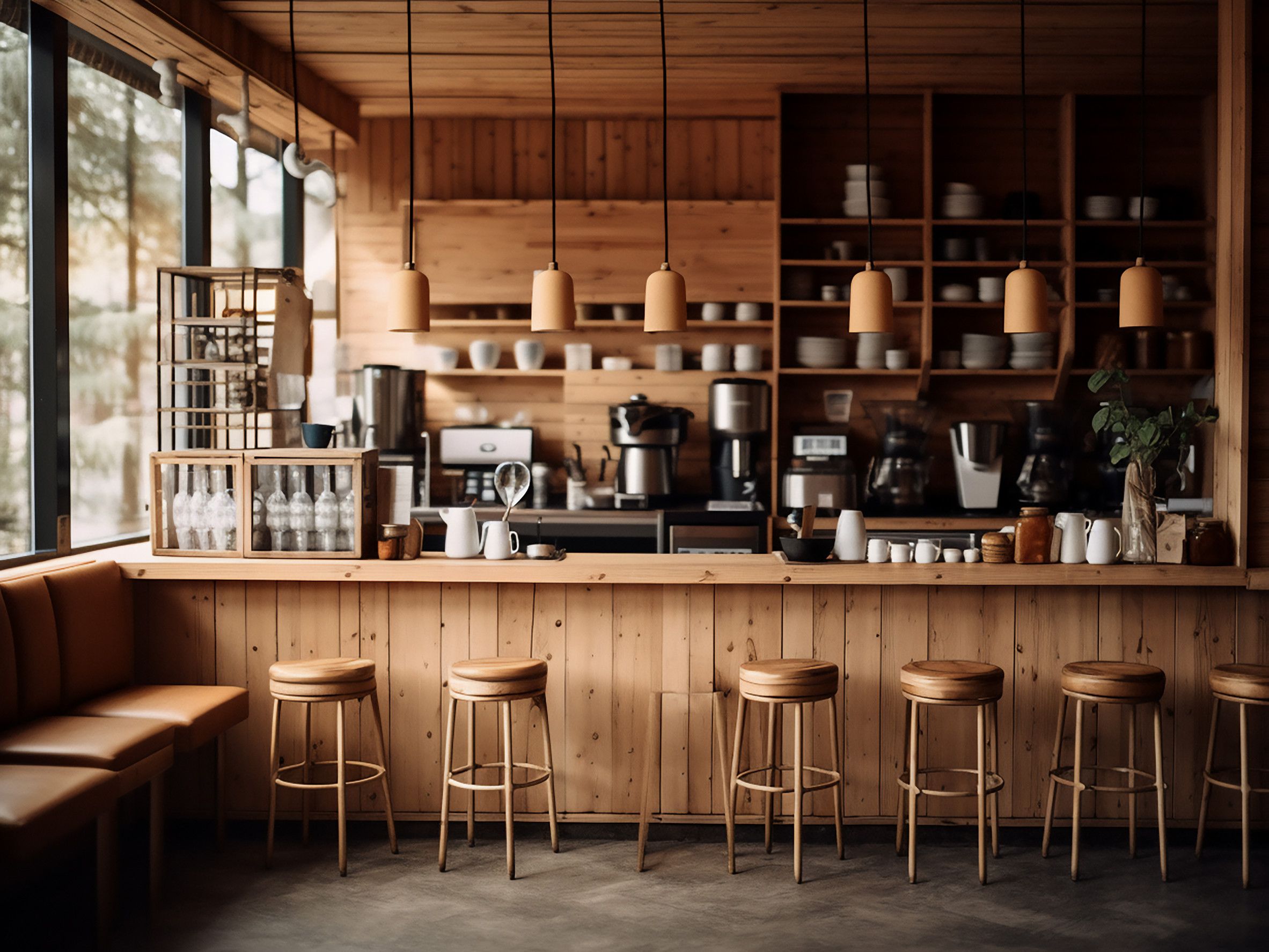 Cozy Wooden Caf&eacute; Interior With Stools