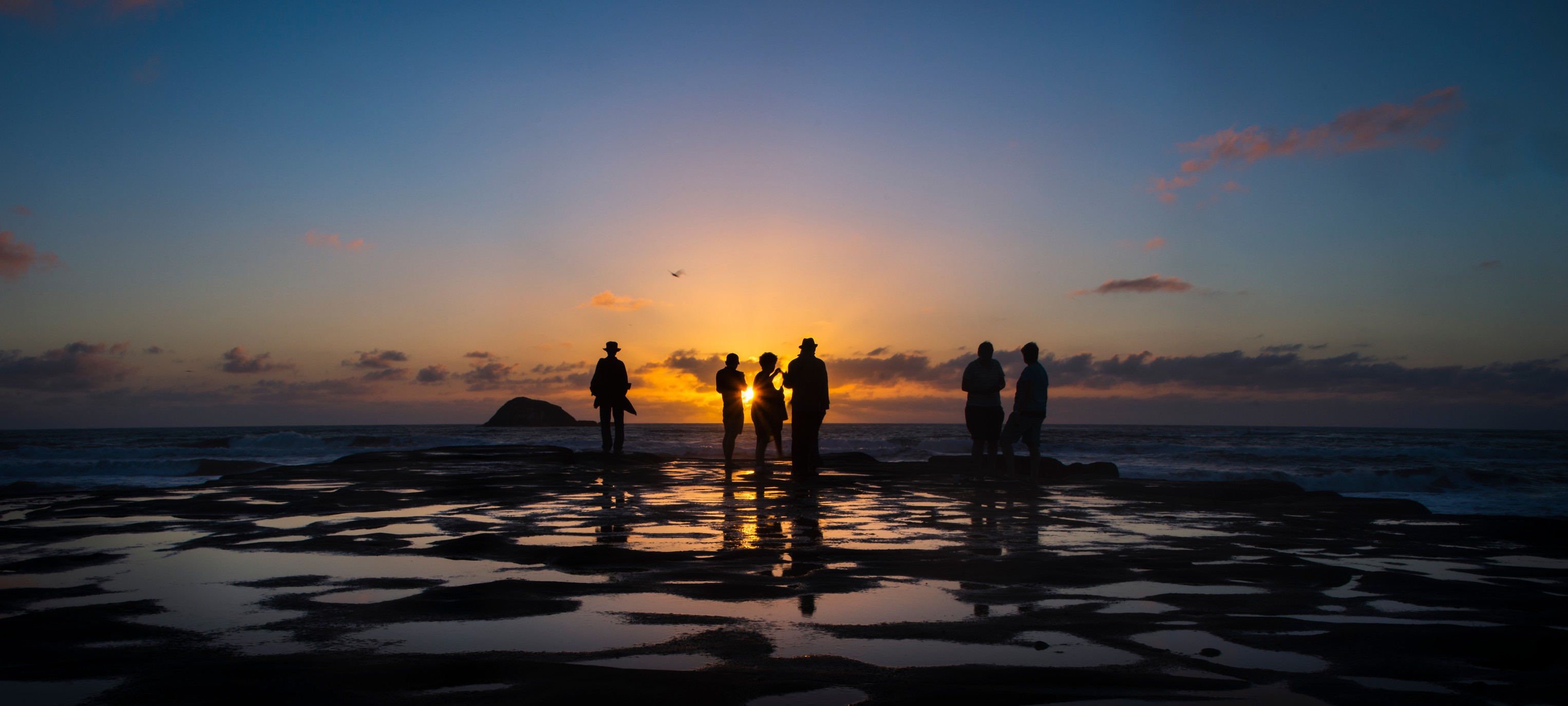 People Enjoying Sunset At Muriwai Beach Waitakere Auckland