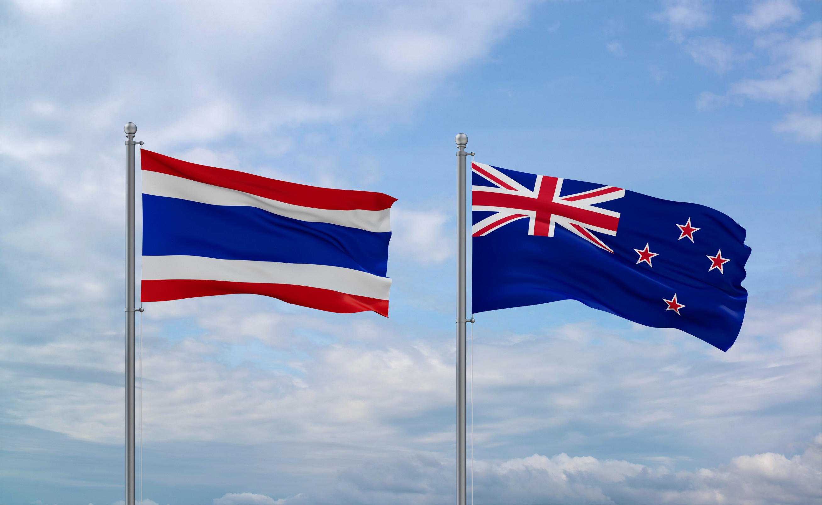 Thailand And New Zealand Flags Flying